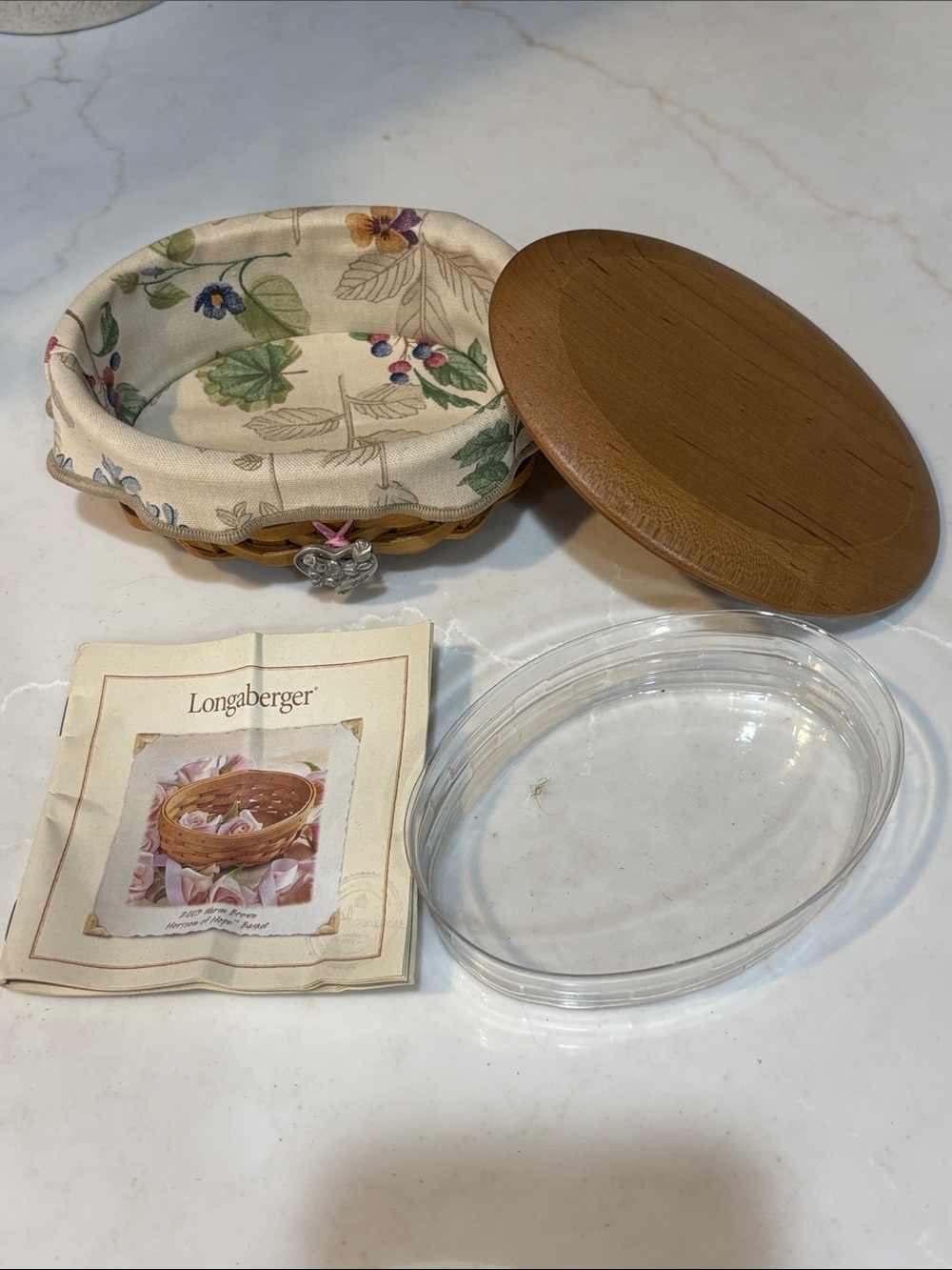 Longaberger 2003 Horizon of Hope Warm Brown Basket With Green Floral Lining - Picture 2 of 5